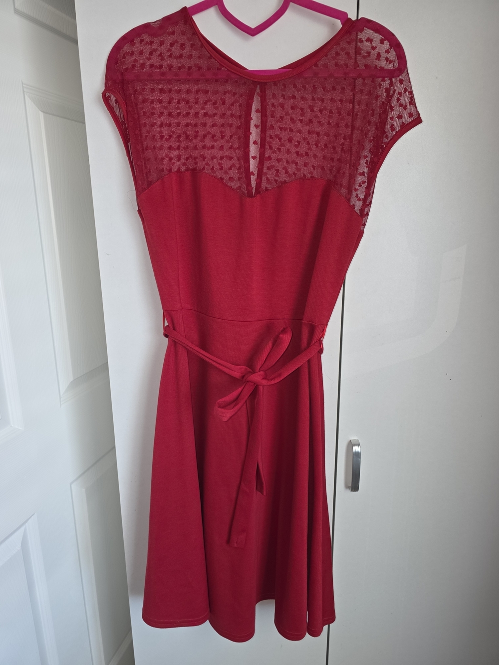 RockSteady Red Cap Sleeve Lace Yoke Midi Dress